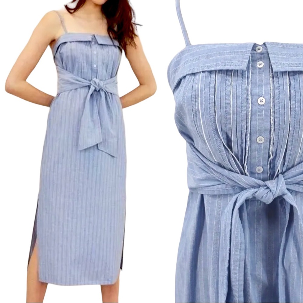 Club Monaco Radura Dress Blue Pinstripe Tie Preppy Summer Beach Size 4 Small